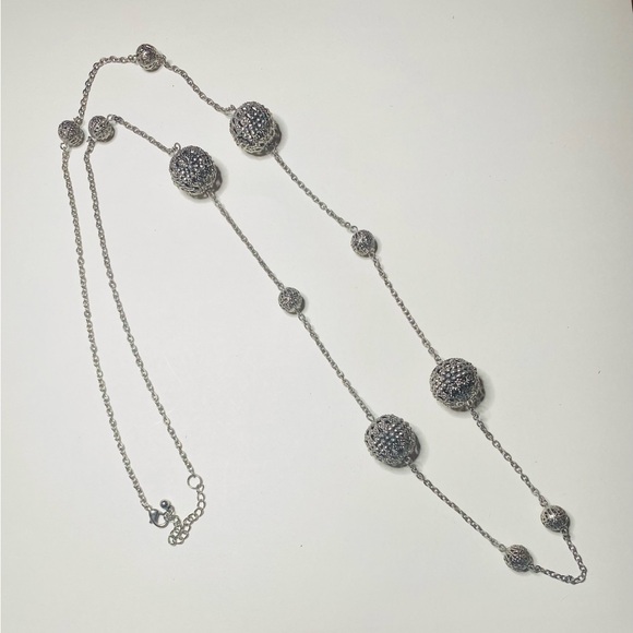Silvertone Filligree Decorative Beads Long Necklace - Picture 1 of 3